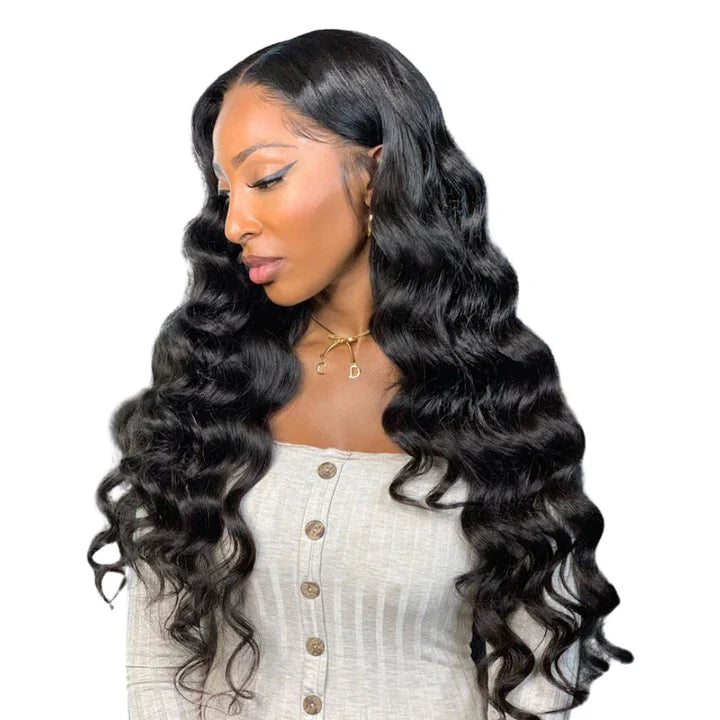 Cacaolux 13x4 Lace Frontal Wig Loose Wave Brazilian Human Hair Pre-Plucked Natural Hairline Front Lace Wigs