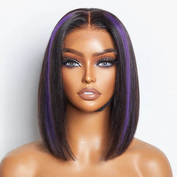 Limited Design | Purple Highlights Glueless 5x5 Closure HD Lace Bob Wig