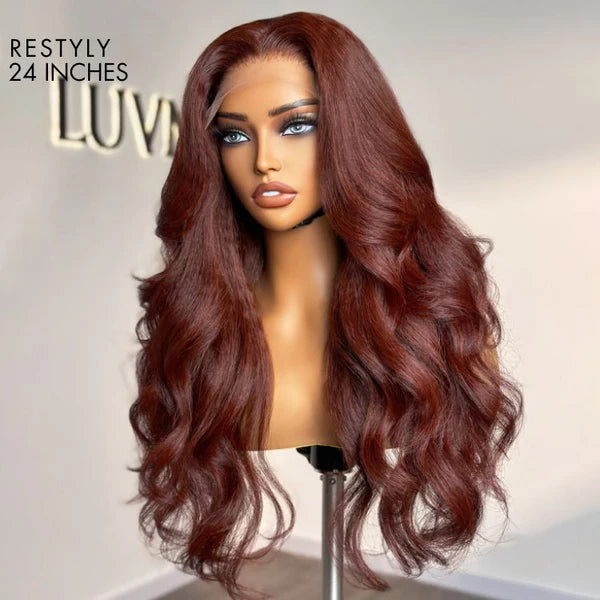 Luvme Hair Realistic Reddish Brown Kinky Straight Glueless 5x5 Closure Lace Wig for All Skin Tones