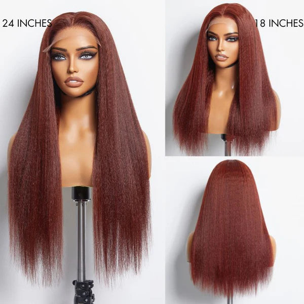 Luvme Hair Realistic Reddish Brown Kinky Straight Glueless 5x5 Closure Lace Wig for All Skin Tones