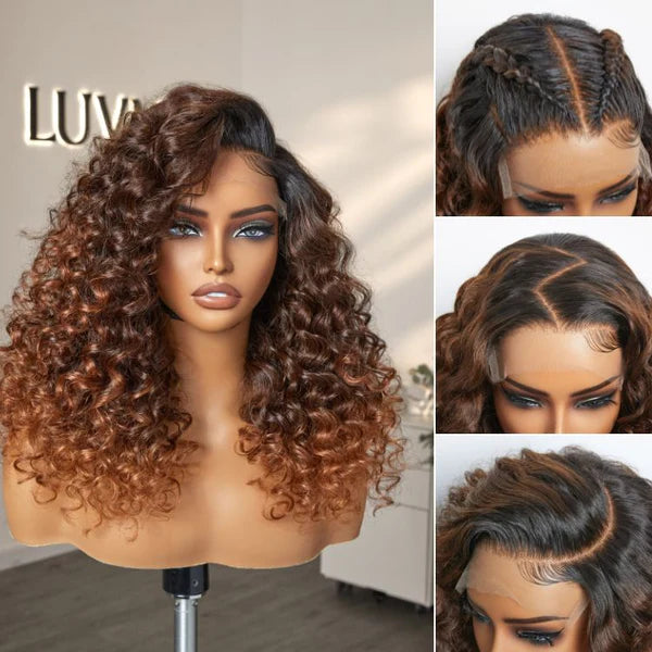 Luvme Hair PartingMax Glueless Wig Ombre Copper Brown / Natural Black Water Wave 7x6 Closure HD Lace Wig