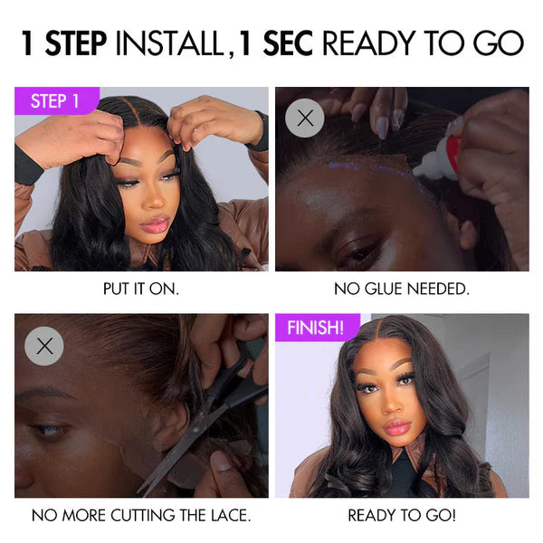 1 SEC INSTALL WIG | Gorgeous Natural Black Loose Wave 5x5 Closure Lace Glueless Short Wig 100% Human Hair | Large & Small Cap Size