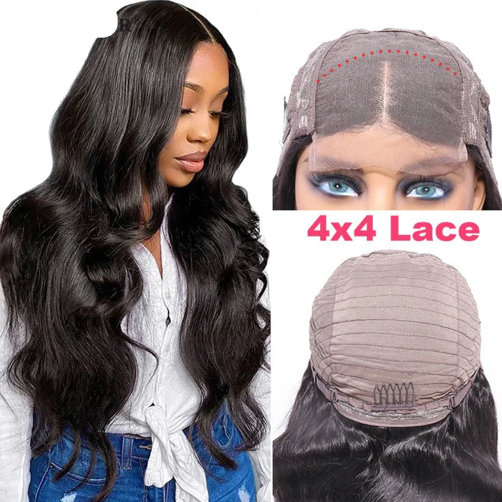 Cacaolux 100% Human Hair Wigs Body Wave 4x4 Front Lace Wig with Free Shipping