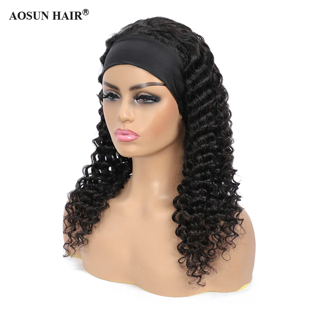 Brazilian Hair Deep Wave Headband Wig None Lace Glueless Human Hair Wigs