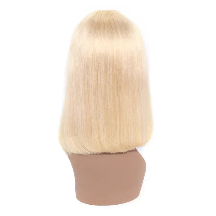 613 Bob Wig with Bangs Glueless 150% Density Barazilian Human Hair None Lace Machine Made Blonde Straight Wigs