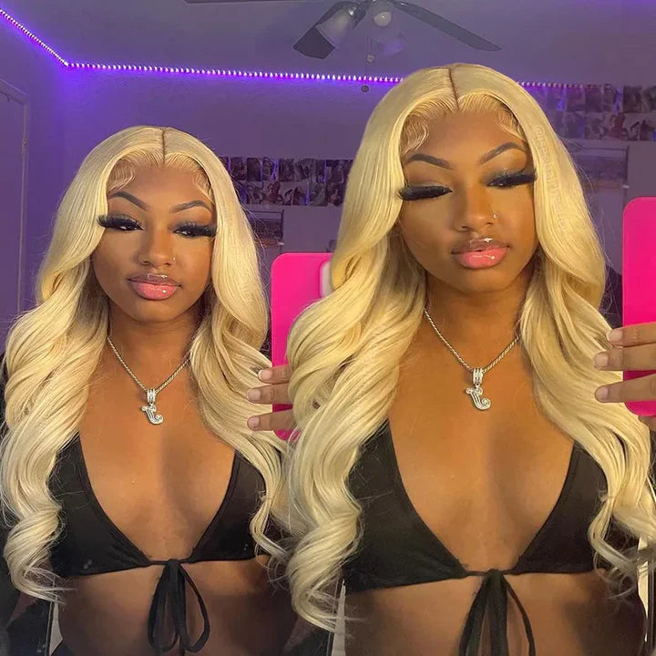 613 Blonde Color Body Wave Human Hair Wig 13x4 Transparent Lace Wig