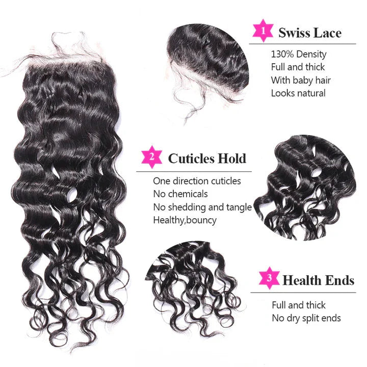 Cacaolux Brazilian Virgin Hair Bundles with Closure Loose Deep Wave Human Hair