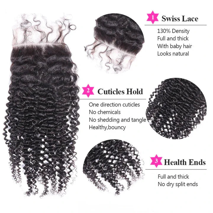 Cacaolux Hair Kinky Curly Bundles With Closure 3 Bundles Virgin Human Hair Free Shipping