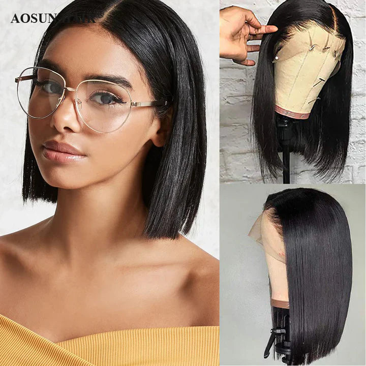 Cacaolux 13x6 Front Lace Straight Bob Wig Full Thick Brazilian Virgin Hair wig