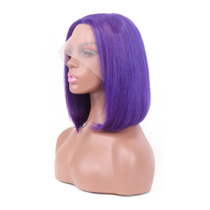 Cacaolux Short Purple Bob Wig Silky Straight 13x1x4 Swiss Lace Front T Part Virgin Human Hair Wigs Pre Plucked for Women 150% Density